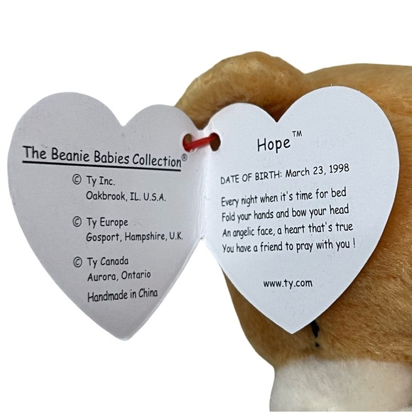 TY Beanie Baby HOPE Praying Bear Plush Stuffed Bear 1999 (4213) - Picture 3 of 5